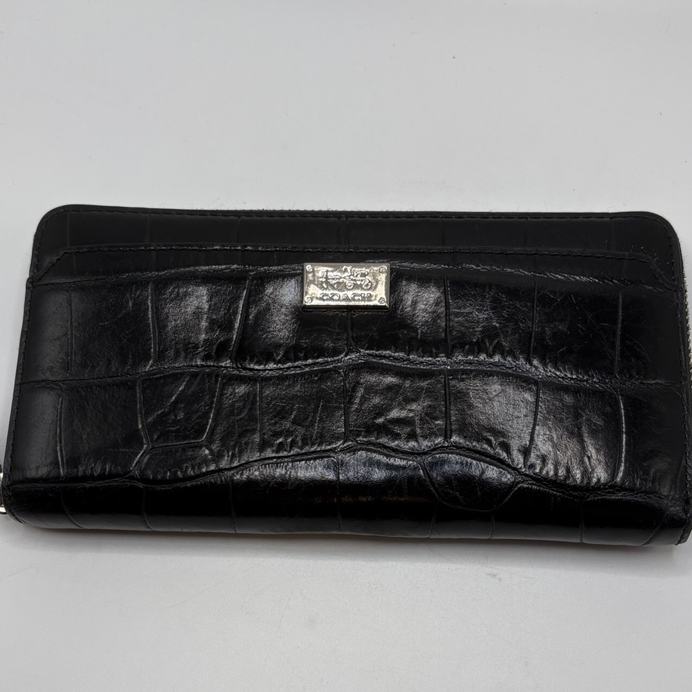 Coach Black Croc-Embossed Clutch